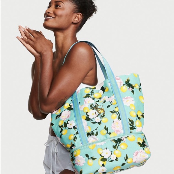 New! Victoria’s Secret Beach Tote With Zippered Insulated Cooler Lemon Design - Picture 4 of 10